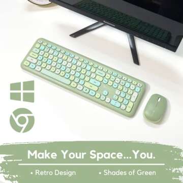 X9 Green Keyboard and Mouse Combo - 2.4G Wireless Connectivity - Transform Your Space with a Cute Wireless Keyboard and Mouse Retro Set - Colorful Keyboard and Mouse - Aesthetic Keyboard