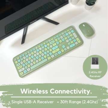 X9 Green Keyboard and Mouse Combo - 2.4G Wireless Connectivity - Transform Your Space with a Cute Wireless Keyboard and Mouse Retro Set - Colorful Keyboard and Mouse - Aesthetic Keyboard