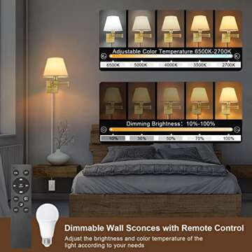 TRLIFE Dimmable Wall Sconce, Remote Control Dimming 10-100% and Adjustable Color Temperature 2700K-6...