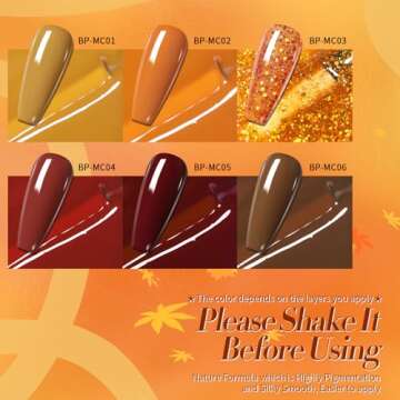Born Pretty Fall Winter Gel Nail Polish Cozy Campfire Autumn Gel Polish Set Red Caramel Orange Brown Pumpkin Gel Nail Kit Nail Art Manicure Collection Christmas Gift 6PCS 7ML