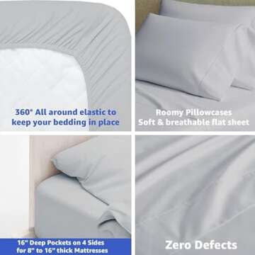 Mattress-Homes 600 Thread Count 100% Long Staple Soft Combed Cotton, 4 Piece Sheets Set, Queen Size,Smooth & Soft Sateen Weave, Luxury Hotel Collection Bedding, Light Grey Solid