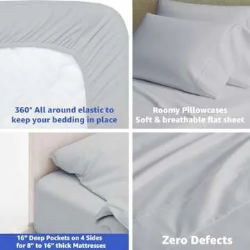 Mattress-Homes 600 Thread Count 100% Long Staple Soft Combed Cotton, 4 Piece Sheets Set, Queen Size,Smooth & Soft Sateen Weave, Luxury Hotel Collection Bedding, Light Grey Solid