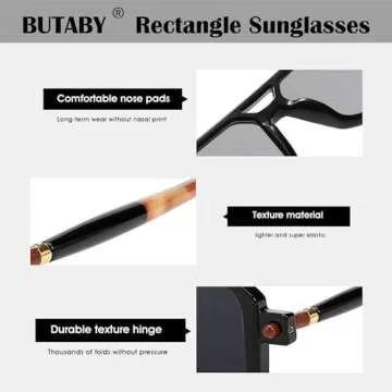 BUTABY Retro Square Sunglasses with UV400 Protection
