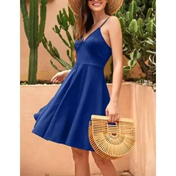 ELESOL Royal Blue Dresses Women's Sexy Adjustable Spaghetti Straps Summer Swing Dress L