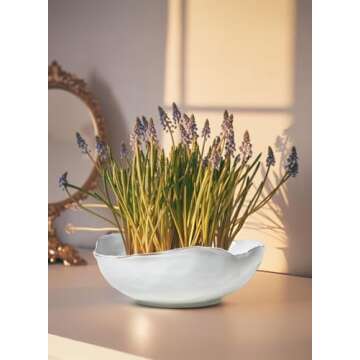 Serene Spaces Living Extra Large Free-Form Edge Glazed Ceramic Bowl – Stylish Fruit Bowl, Dinnerware, and Decorative Centerpiece for Vintage Weddings and Events, 10.5" Long, 8" Wide and 3.5" Tall