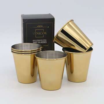 Elegant Gold Stainless Steel Shot Glasses Set of 6