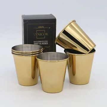 Elegant Gold Stainless Steel Shot Glasses Set of 6