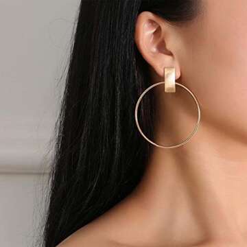 YienDoo Large Thin Hoop Earrings Circle Dangle Drop Earrings Gold Geometric Round Loop Earrings Bar Studs Bridal Hoop Earrings Wedding Prom Earrings Jewelry for Women
