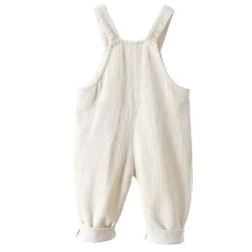 Infant Baby Girl Boy Corduroy Bib Overalls Toddler Unisex Solid Suspender Pants One Piece Strap Jumpsuit Fall Winter Outfit Beige 6-12 Months