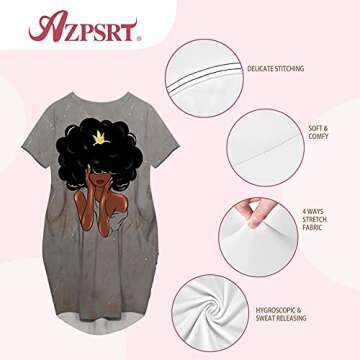AZPSRT Melanin Women's Casual Sexy Summer Dresses Black History African American Short-Sleeve Plus Size Dress Small