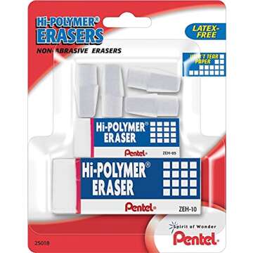 Pentel 163822 Hi-Polymer Eraser White Erasers Assorted Sizes 6/Pack