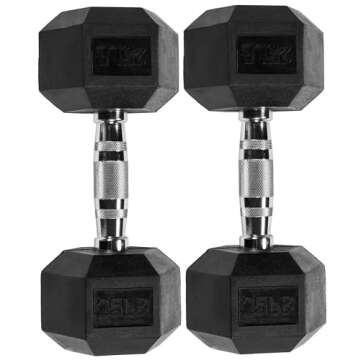 Fitvids Rubber Encased Hex Dumbbell, 25LB Pair