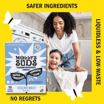 Molly’s Suds Laundry Detergent Sheets | Gentle on Sensitive Skin, Powerful Bio-Based Enzymes, Stain-Fighting | Liquidless & Plastic-Free Packaging | 120 Loads (Ocean Mist)