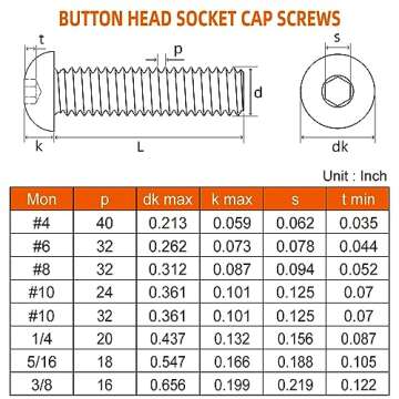 1/4-20 x 3/8" Button Head Socket Cap Bolts Screws, 18-8 Stainless Steel, Bright Finish, Full Thread,...