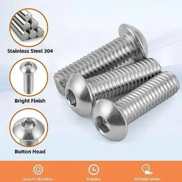 1/4-20 x 3/8" Button Head Socket Cap Bolts Screws, 18-8 Stainless Steel, Bright Finish, Full Thread, Allen Hex Drive, 25 PCS