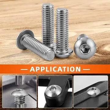 1/4-20 x 3/8" Button Head Socket Cap Bolts Screws, 18-8 Stainless Steel, Bright Finish, Full Thread, Allen Hex Drive, 25 PCS