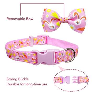 Easter Day Dog Collar with Bow Tie, Holiday Bunny Carrot Collar for Small Medium Large Dogs (Hoppy H...