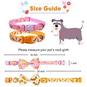 Easter Day Dog Collar with Bow Tie, Holiday Bunny Carrot Collar for Small Medium Large Dogs (Hoppy Hour/Pink, Large)