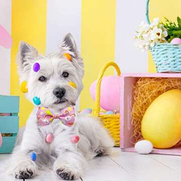 Easter Day Dog Collar with Bow Tie, Holiday Bunny Carrot Collar for Small Medium Large Dogs (Hoppy Hour/Pink, Large)