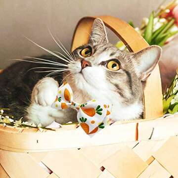 Easter Day Dog Collar with Bow Tie, Holiday Bunny Carrot Collar for Small Medium Large Dogs (Hoppy Hour/Pink, Large)