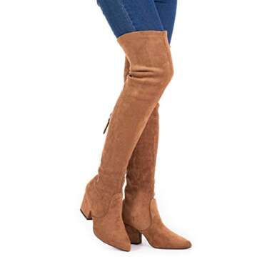 N.N.G Over the Knee Boots for Women Brown Size 6 Suede Block Thigh High Long Chunky OTK Winter Stretch Above knee Ladies