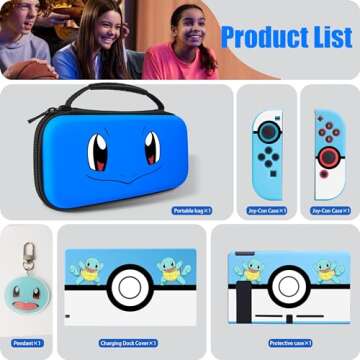 Xcitifun Carrying Case Compatible with Nintendo Switch, Protector Joy-Con Case & Dock Cover & Travel Bag Case & Keychain 7 in 1 Accessories Kit Set Switch Carry Cases for Boys Girls Kids - Blue Turtle
