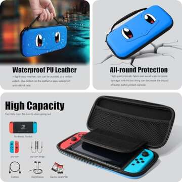 Xcitifun Carrying Case Compatible with Nintendo Switch, Protector Joy-Con Case & Dock Cover & Travel Bag Case & Keychain 7 in 1 Accessories Kit Set Switch Carry Cases for Boys Girls Kids - Blue Turtle