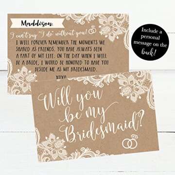 Hadley Designs 15 Will You Be My Bridesmaid Cards Kraft Lace, I Can't Say I Do Without You, Rustic Bridesmaids Proposal Note For Gifts, Blank Ask To Be Your Bridesmaids Invitations Set