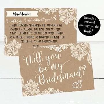 Hadley Designs 15 Will You Be My Bridesmaid Cards Kraft Lace, I Can't Say I Do Without You, Rustic Bridesmaids Proposal Note For Gifts, Blank Ask To Be Your Bridesmaids Invitations Set