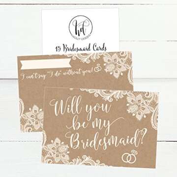Hadley Designs 15 Will You Be My Bridesmaid Cards Kraft Lace, I Can't Say I Do Without You, Rustic Bridesmaids Proposal Note For Gifts, Blank Ask To Be Your Bridesmaids Invitations Set