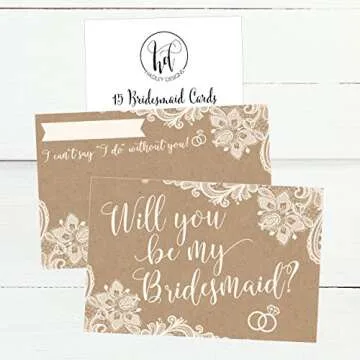 Hadley Designs 15 Will You Be My Bridesmaid Cards Kraft Lace, I Can't Say I Do Without You, Rustic Bridesmaids Proposal Note For Gifts, Blank Ask To Be Your Bridesmaids Invitations Set