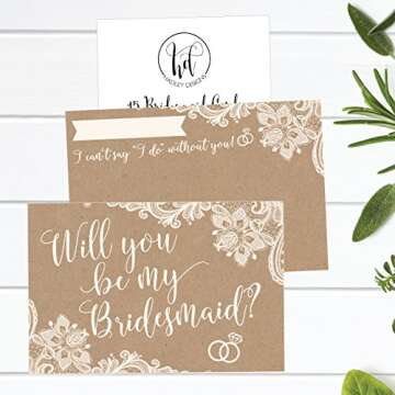 Hadley Designs 15 Will You Be My Bridesmaid Cards Kraft Lace, I Can't Say I Do Without You, Rustic Bridesmaids Proposal Note For Gifts, Blank Ask To Be Your Bridesmaids Invitations Set