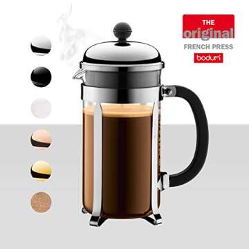 Bodum 34oz Chambord French Press Coffee Maker, High-Heat Borosilicate Glass, Stainless Steel, White – Made in Portugal