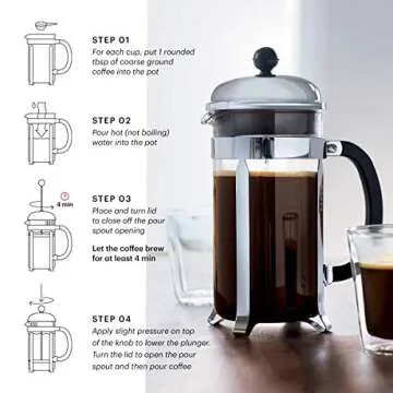 Bodum 34oz Chambord French Press Coffee Maker, High-Heat Borosilicate Glass, Stainless Steel, White – Made in Portugal