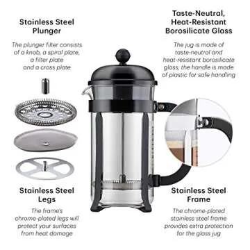 Bodum 34oz Chambord French Press Coffee Maker, High-Heat Borosilicate Glass, Stainless Steel, White – Made in Portugal