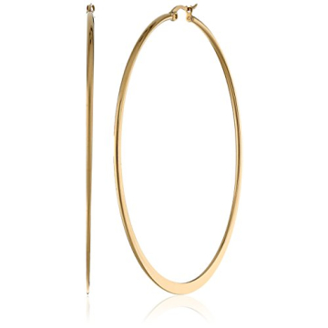 Amazon Essentials Yellow Gold Plated Stainless Steel Flattened Hoop Earrings (70mm) (previously Amazon Collection)
