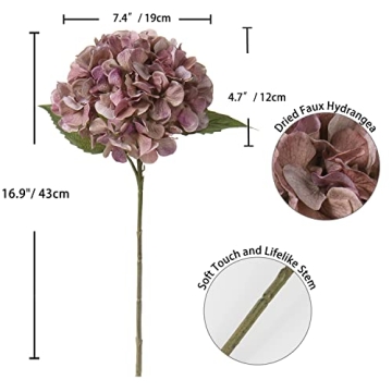 DILATATA 4 Pcs Dried Touch Hydrangeas for Home Decor