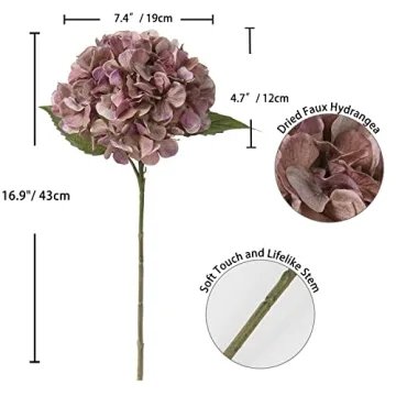 DILATATA 4 Pcs Dried Touch Hydrangeas for Home Decor