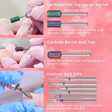 30 Pieces Nail Drill Bits Set 3/32 Inch Ceramic Efile Nail Drill Bits Diamond Cuticle Electric Nail ...