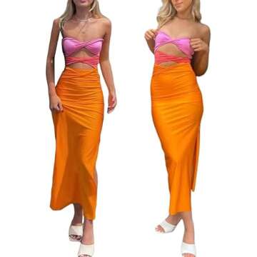 Women's Sexy Spaghetti Strap Hollow Out Maxi Dress Y2K Cutout Backless Slim Fit Long Dress Halter Ni...