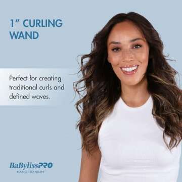 BaBylissPRO Nano Titanium 1" Curling Wand, Professional Hair Wand Curling Iron for Long Lasting Curls, Creates the Perfect Curls for All Hair Types