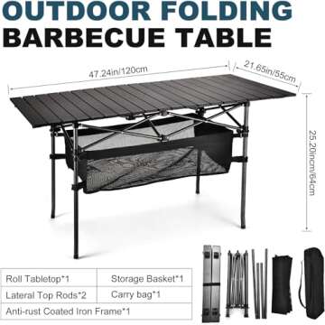 WUROMISE Sanny Outdoor Folding Portable Picnic Camping Table, Aluminum Roll-up Table with Easy Carrying Bag for Indoor,Outdoor,Camping, Beach,Backyard, BBQ, Party, Patio, Picnic