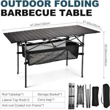 WUROMISE Sanny Outdoor Folding Portable Picnic Camping Table, Aluminum Roll-up Table with Easy Carrying Bag for Indoor,Outdoor,Camping, Beach,Backyard, BBQ, Party, Patio, Picnic