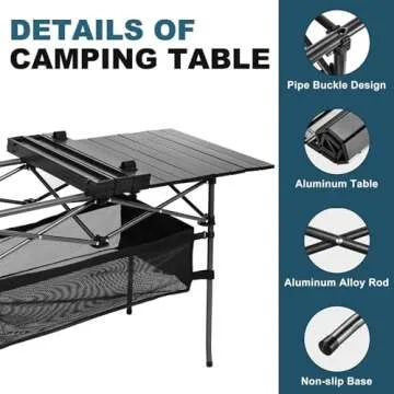 WUROMISE Sanny Outdoor Folding Portable Picnic Camping Table, Aluminum Roll-up Table with Easy Carrying Bag for Indoor,Outdoor,Camping, Beach,Backyard, BBQ, Party, Patio, Picnic