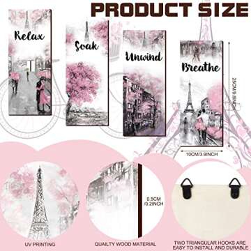 Gerrii Pink and Grey Bathroom Decor - Paris Theme Relax Soak Unwind Breathe Wall Art
