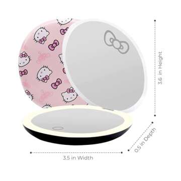 Impressions Vanity Hello Kitty Supercute Signature Compact Mirror with Light, Travel Makeup Mirror w...
