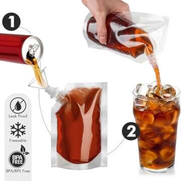 Plastic Flasks, Drink Pouches For Reusable, Plastic Flask Cruise Kit For Juice,Water,Milk, Anywhere,4×32oz 3×16oz 3×8oz,1×Funnel