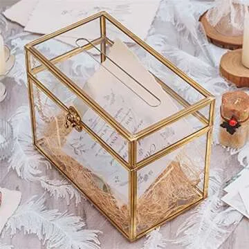 Elegant Gold Glass Card Box for Weddings & Events - 9.8 inch