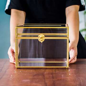 Elegant Gold Glass Card Box for Weddings & Events - 9.8 inch
