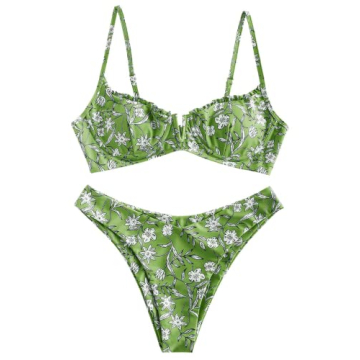 Stylish ZAFUL Women's Underwire Floral High Cut Bikini